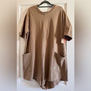 Free People Movement Brown Short-Sleeve Romper with Pockets NWT